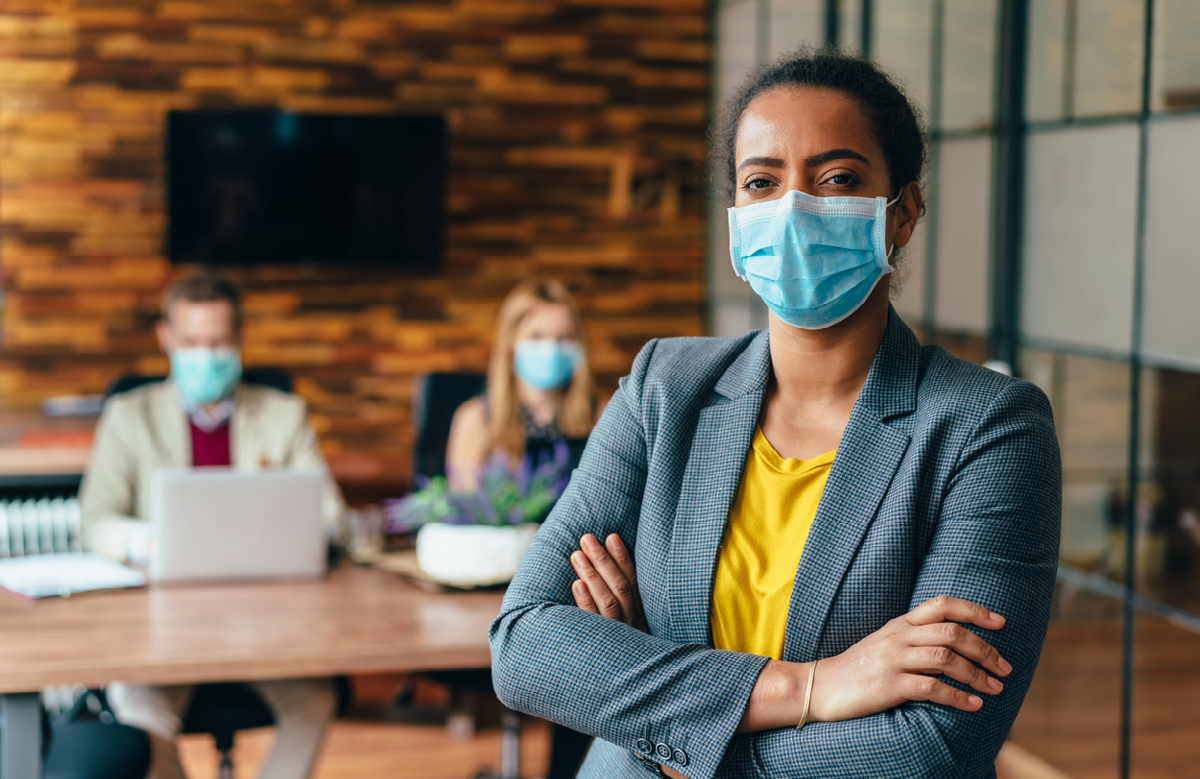 office worker in mask